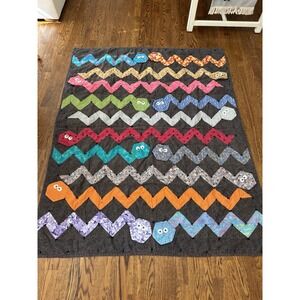 Vintage Handmade Patchwork Quilt Snake Pattern Boys‎ Room Double Sided 61"x49"